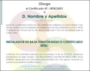 Carnet de instalador electricista de Certificadora