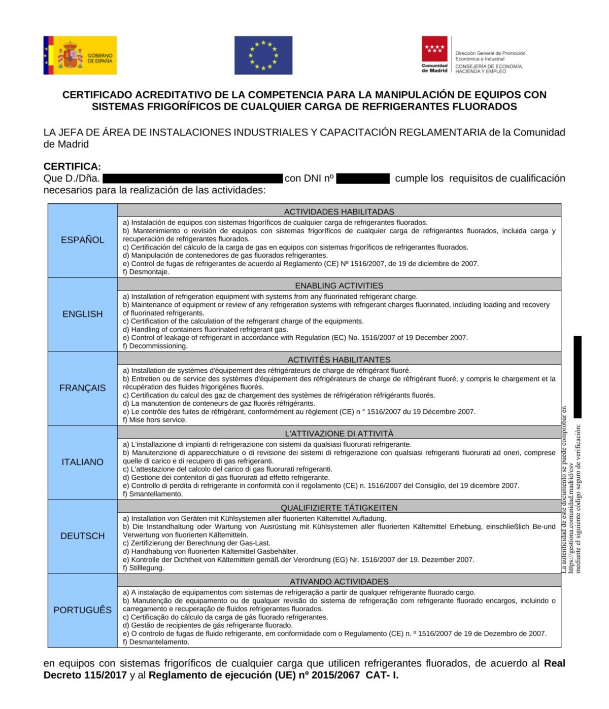 Certificado de Gases Fluorados